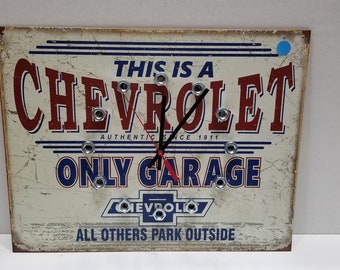 Chevrolet Metal Clock: Garage Man Cave Wall Decor
