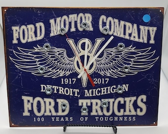 Ford Truck Metal Clock: Garage Man Cave Wall Decor (12x16.5")