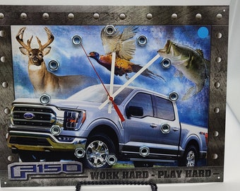 Ford Truck Metal Wall Clock: Man Cave Garage Decor (12x16.5")