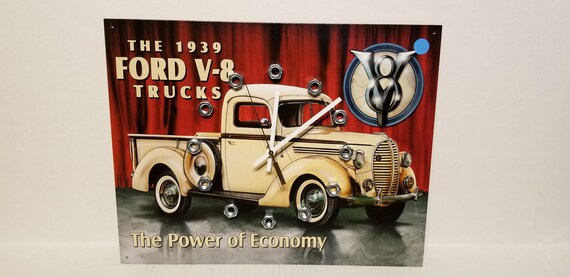 Clock Ford 1939 V8 Truck Metal Clock Wall Clock Housewares Wall Decor Man Cave Garage Clock Automotive Man Decor