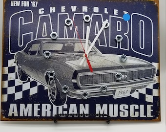 Chevrolet Camaro Metal Wall Clock: Automotive Garage Decor