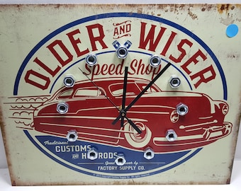 Clock / Older & Wiser Mercury Metal Clock / Wall Clock / Housewares / Wall Decor / Man Cave / Garage Clock Automotive / Man Decor