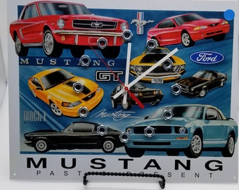 Ford Mustang Metal Wall Clock: Retro Garage Decor, Ford Lover Gift
