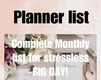 MONTHLY CHECKLIST flashcard wedding planning INSTANT download, wedding checklist, to do list, planner, wedding organizer