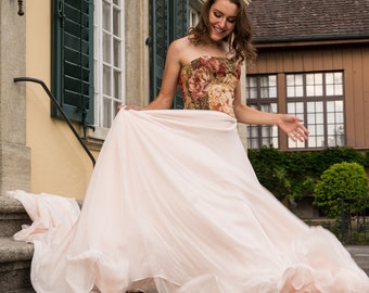 PreOrder Handmade Calliste Bride wedding skirt boho romantic chiffon double color skirt