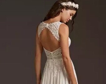 Taille 6 Blanc, robe de mariée Calliste, robe de mariée de plage, robe de mariée vintage, robe romantique, robe de mariée en dentelle, grossesse