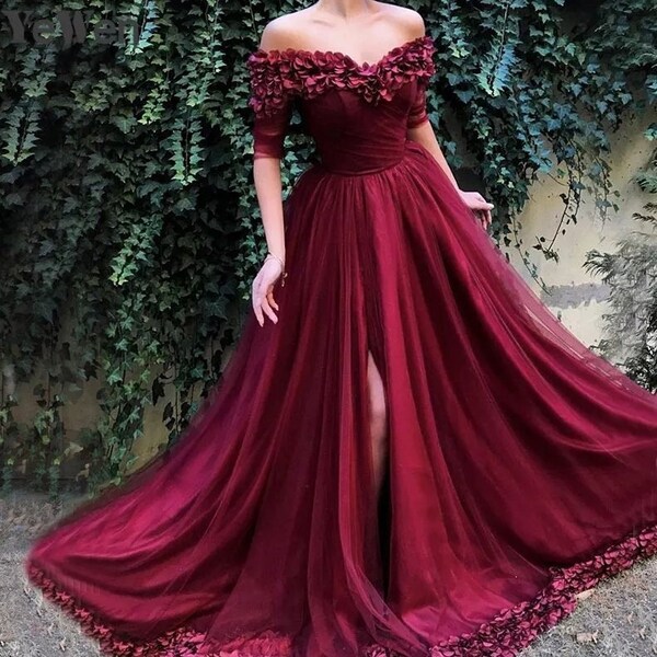 Précommande fait main ROSE NYMPH Vin rouge robe de mariée robe de soirée boho fleur romantique robe gothique