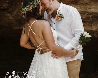 CELESTE Calliste Bride, robe hippie, robe de mariée bohème, robe de mariée de plage, robe de mariée en dentelle, robe gitane, robe bohème, mariée bohème