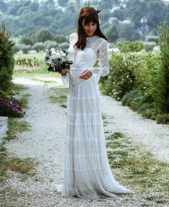 Eleni Calliste Bride Wedding Dress, Boho Dress, Antique Wedding Dress, Vintage Wedding Dress, Lace Wedding Dress,Long Sleeve Wedding Dress