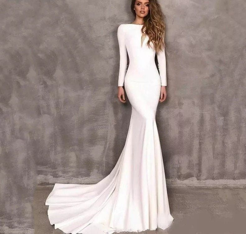 Long Sleeve Wedding Dress Open Back - Etsy