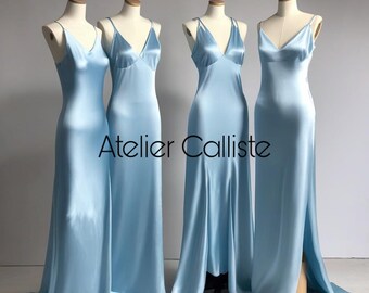 Pre-Order Handmade BRIDESMADES Satin Kleider schickes drapiertes plissiertes minimales ätherisches Satin Abendkleid jeder Farbe