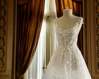 PreOrder Handmade AMOREMIO Calliste wedding dress, boho dress, 3D flower wedding dress, wedding gown, flower dress