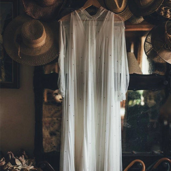 PreOrder Handmade PARISIAN wedding dress vintage 60s style slip silk halter neck with tulle overdress cape