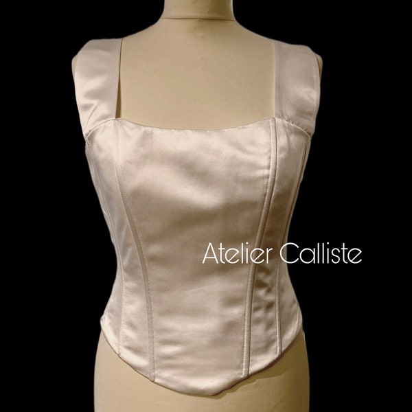 PreOrder Handmade Haute Couture Satin bridal corset square neckline wedding separates vintage top black corset