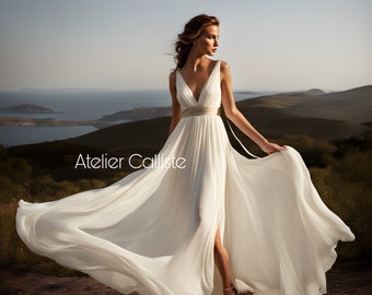 PreOrder Handmade GRECIAN MYTH wedding dress boho beach silk chiffon layered occasion bridal gown