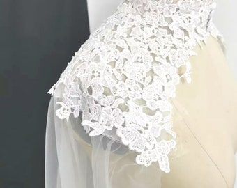 PreOrder Handmade Calliste Bride boho wedding cape, wedding bolero, chiffon lace cape, chiffon bolero, high neck cape