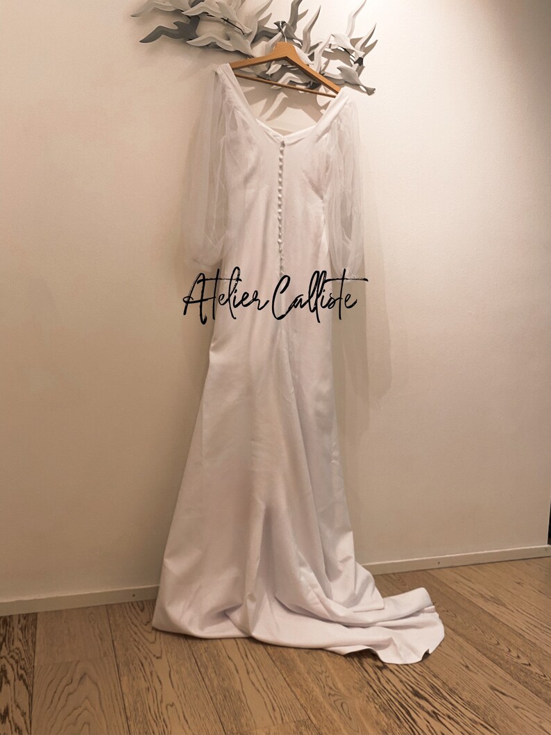 PreOrder Handmade GRECA Calliste bride,wedding dress,boho wedding dress,long sleeves wedding dress, crepe dress, simple wedding dress image 2