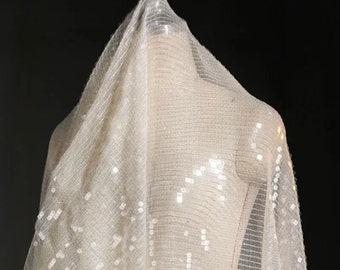 PreOrder Handmade White Sequined wedding veil cape bolero cover bridal shawl