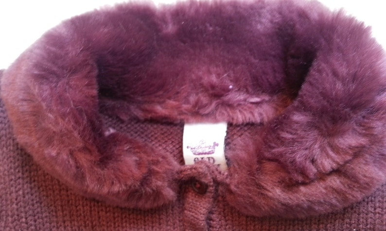 Baby Infant Toddler Girls Chocolate Brown Caridgan Sweater Faux Fur Handmade Teddy Bear Face One Size 12-18 months