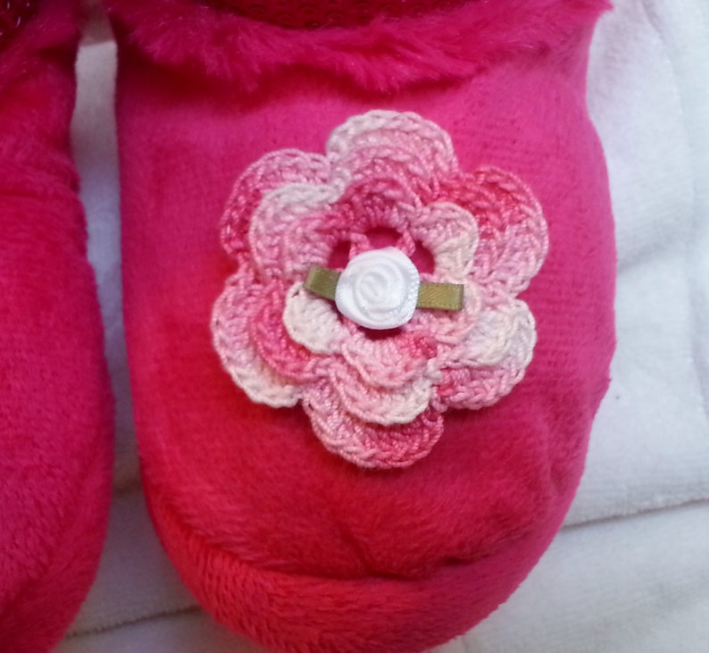 approx 4T-5T Three Sizes: 1011 12 and 34 Handmade Irish Roses Toddler Girls Hot Pink Sequin Faux Fur Slippers