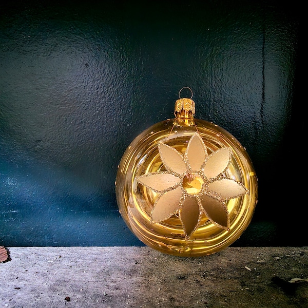 Vintage Gold Ornament with Flower, Czech Republic