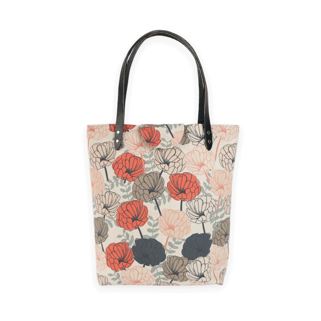 Lincoln Tote Bag Beige Floral Organic Canvas Handmade Tote Bag With ...