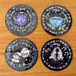 Original artwork coasters, Goddess, Tea, Coffee, & Teapot