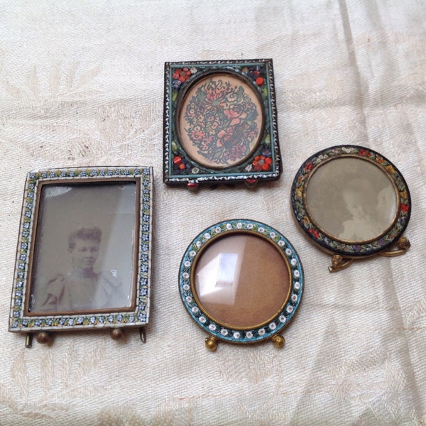 Lot of  4 antique brass frames micro mosaic Italy estate find