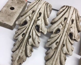 4 Vintage Acanthus Leaf stone decorations - cement stone or plaster architectural decorative element