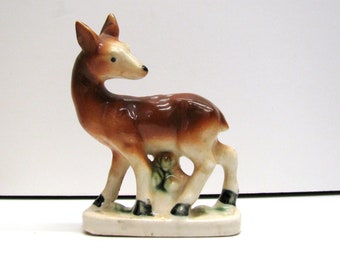 Vintage Ceramic Deer Figurine - Ceramic Woodland Deer - 1950s - Japan - Mid Century Doe Figurine - Porcelain Fawn - Brown Deer Knick Knack