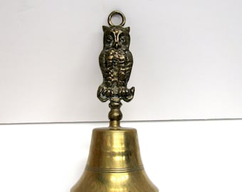 Vintage Brass Owl Bell - Large Brass Bell with Owl Handle - Mid Century Brass Hand Bell - School Bell - Brass Bird Bell - 1960s Desk Bell