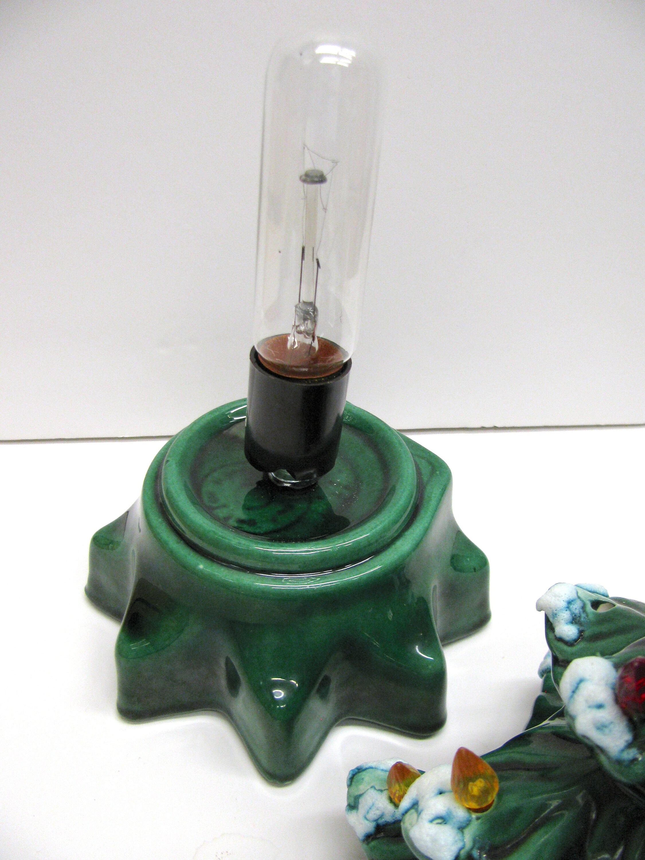 Vintage Ceramic Christmas Tree 14 Dark Green With Multicolored Plastic