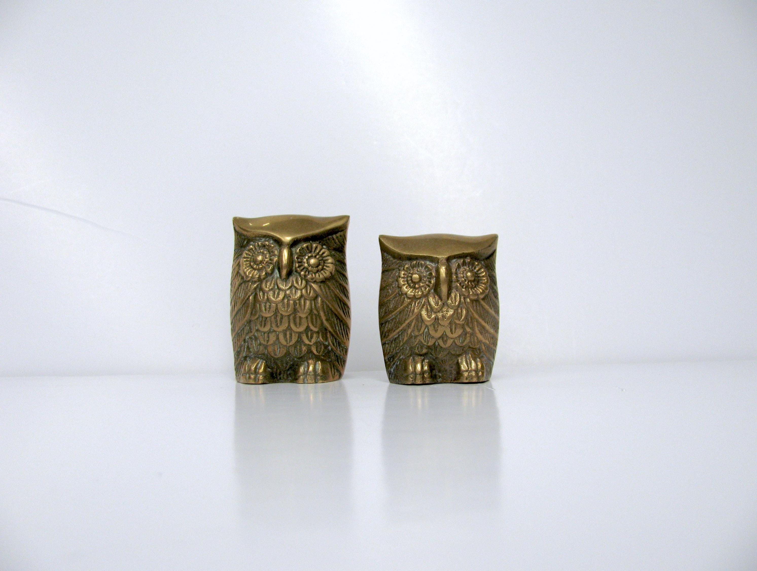 2 Vintage Brass Owls - Small Brass Animal Figurines - Small Owls - Brass Animal Sculpture - Mom &amp