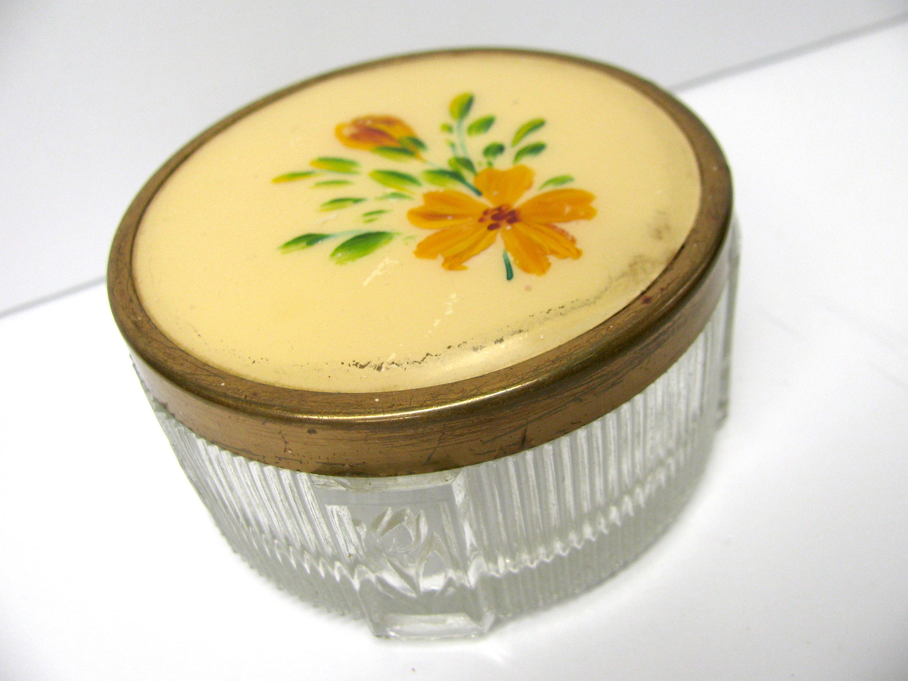 Vintage Vanity Jar Art Deco Glass Vanity Jar With Flower Lid Makeup