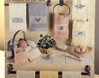 LEISURE ARTS~Cross Stitch Patterns~Just Fingertips 10 Borders for the Bath~Leaflet 485