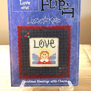 LIZZIE KATE~Cross Stitch Pattern~Flip-It~Christmas Blessings with Charm~Love #F46