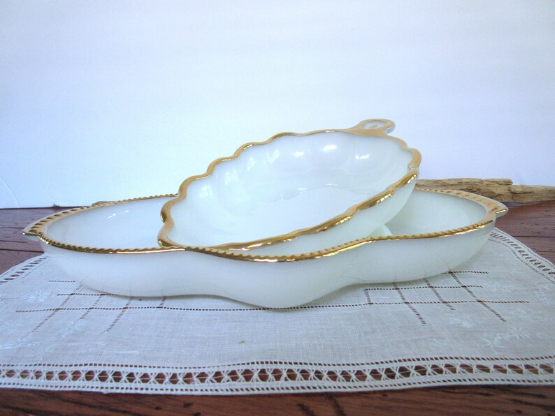 Fire-King Oven Ware Serving Dish White Transferware Serving Dish Oval Vegetable Bowl set of 2.