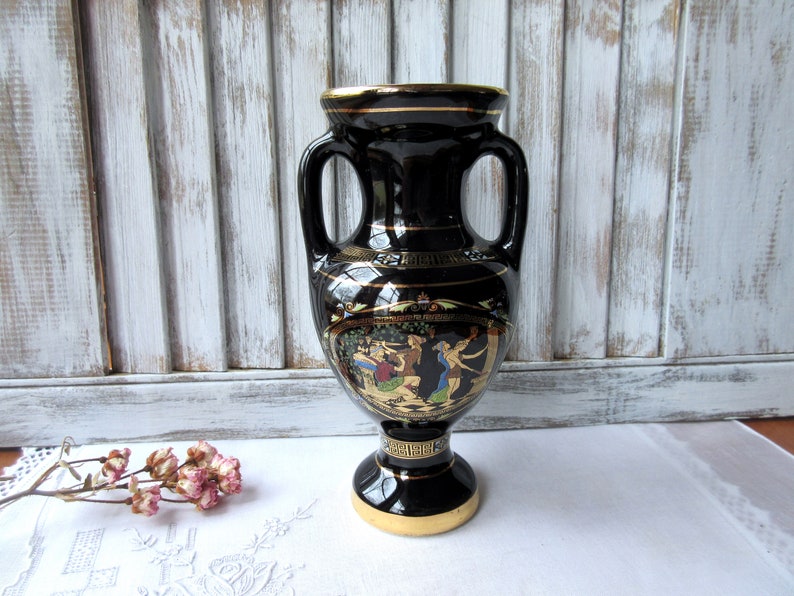 Black and Gold Vase Hand Made in Greece 24K Gold Black Vase Etsy