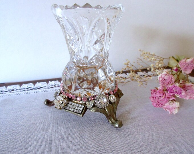 Vintage Crystal Glass Toothpick Holder With Brass Plated Base Etsy