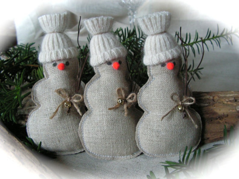 rustic decor snowmen set of 3. Christmas Ornament