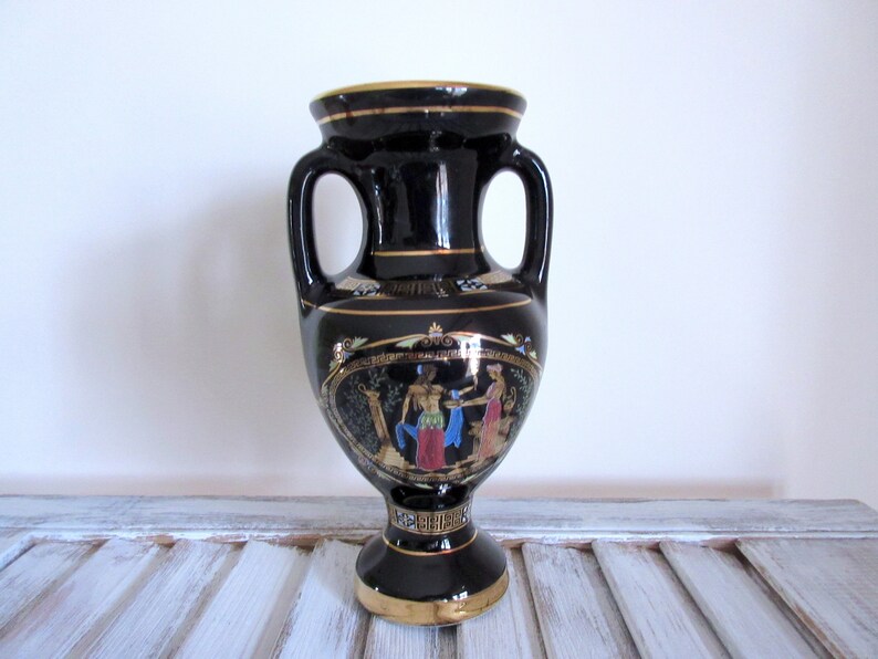 Black and Gold Vase Hand Made in Greece 24K Gold Black Vase Etsy