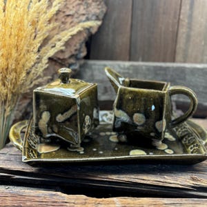 Ceramic Sugar and Creamer Set with Tray, Cat Paw Pattern, Homeware, Handmade Pottery