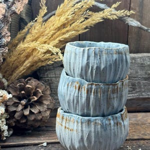 Rustic Ceramic Set of Saki Cups, Graduated Sizes, Tea Bowl Set, Textured Pinch Pots