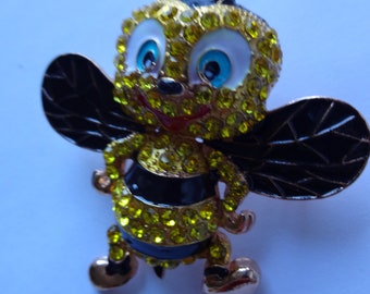 Fabulous Unsigned Rhonestones Comical Bumble Bee Brooch/Pin /Pendant