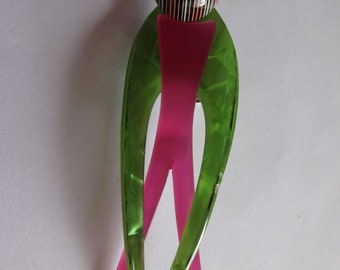 Spilla/spilla vintage con rondine rosa/verde firmata Lea Stein