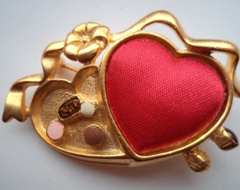 Vintage Signed Danecraft Goldtone Heart Box of Chocolates Brooch/Pin