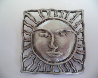 Vintage Signed JJ Silver pewter Sun Brooch/Pin
