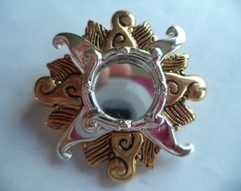 Vintage Signed Danecraft Goldtone/Silvertone Mirrored Sun Brooch/Pin