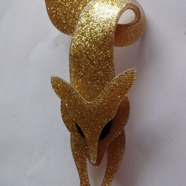 Vintage signierte Lea Bierkrug Gold Sparkle Fuchs Brosche/Pin