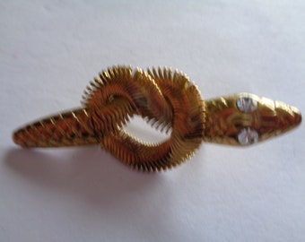 Vintage Unsigned Goldtone Snake Brooch/Pin  AB Stone Eyes Articulated Tail